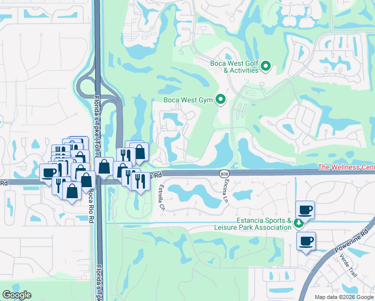 map of restaurants, bars, coffee shops, grocery stores, and more near 20660 Bridgewood Drive in Boca Raton