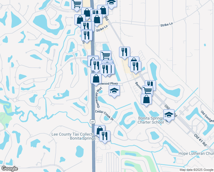 map of restaurants, bars, coffee shops, grocery stores, and more near 8870 Colonnades Court West in Bonita Springs