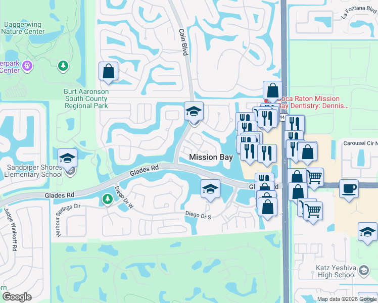 map of restaurants, bars, coffee shops, grocery stores, and more near 10501 Lake Vista Circle in Boca Raton