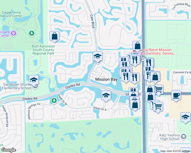 map of restaurants, bars, coffee shops, grocery stores, and more near 10501 Lake Vista Circle in Boca Raton