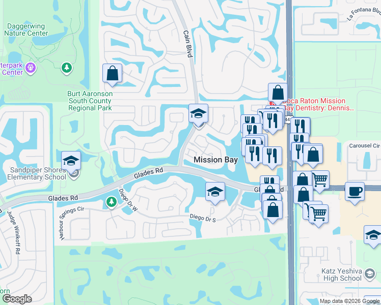 map of restaurants, bars, coffee shops, grocery stores, and more near 10550 Lake Vista Circle in Boca Raton