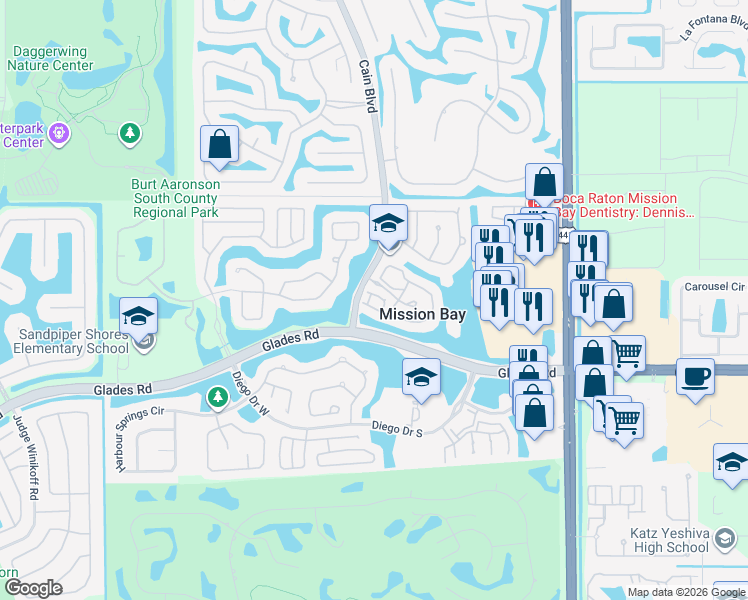 map of restaurants, bars, coffee shops, grocery stores, and more near 20508 Vía Marisa in Boca Raton