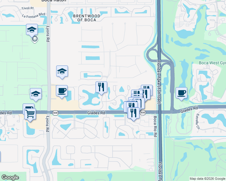 map of restaurants, bars, coffee shops, grocery stores, and more near 8489 Boca Glades Boulevard East in Boca Raton