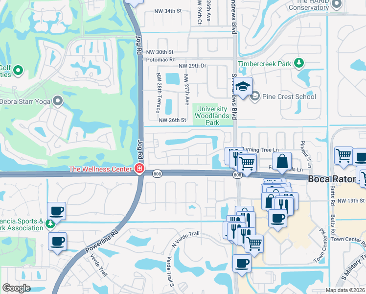 map of restaurants, bars, coffee shops, grocery stores, and more near 6224 Northwest 24th Street in Boca Raton
