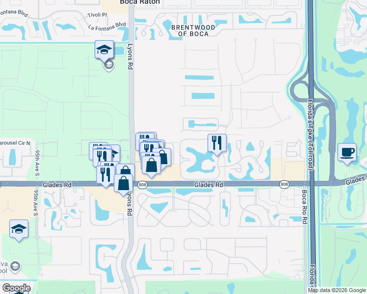 map of restaurants, bars, coffee shops, grocery stores, and more near 8863 Sonoma Lake Boulevard in Boca Raton