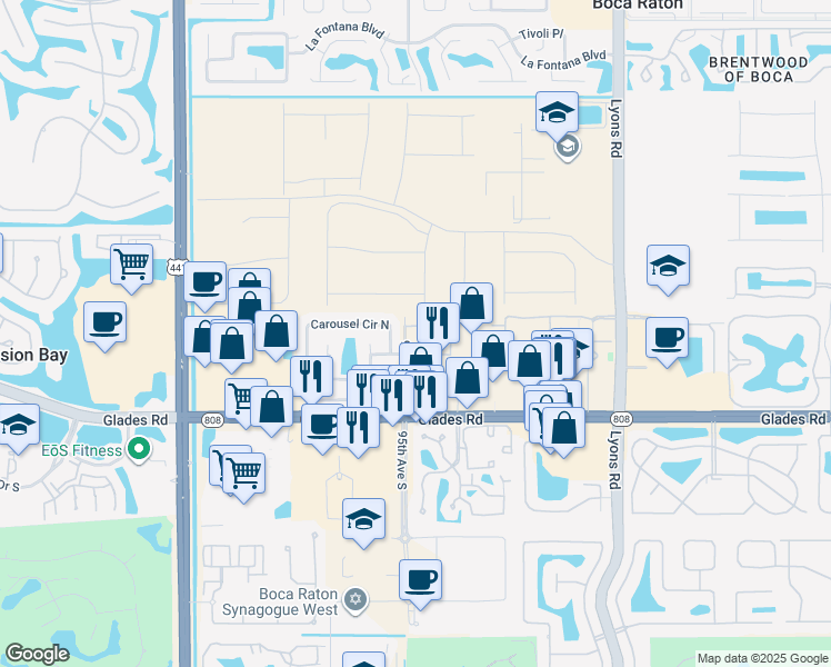 map of restaurants, bars, coffee shops, grocery stores, and more near 9492 Boca River Circle in Boca Raton