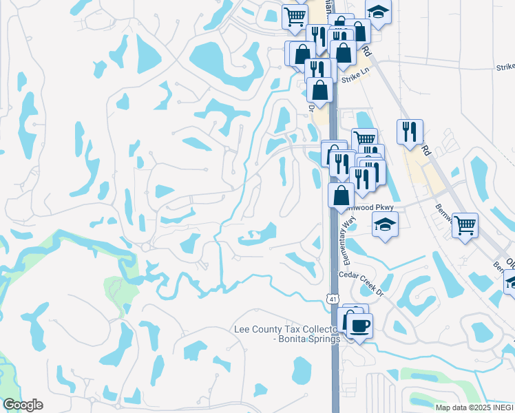 map of restaurants, bars, coffee shops, grocery stores, and more near 25212 Pelican Creek Circle in Bonita Springs