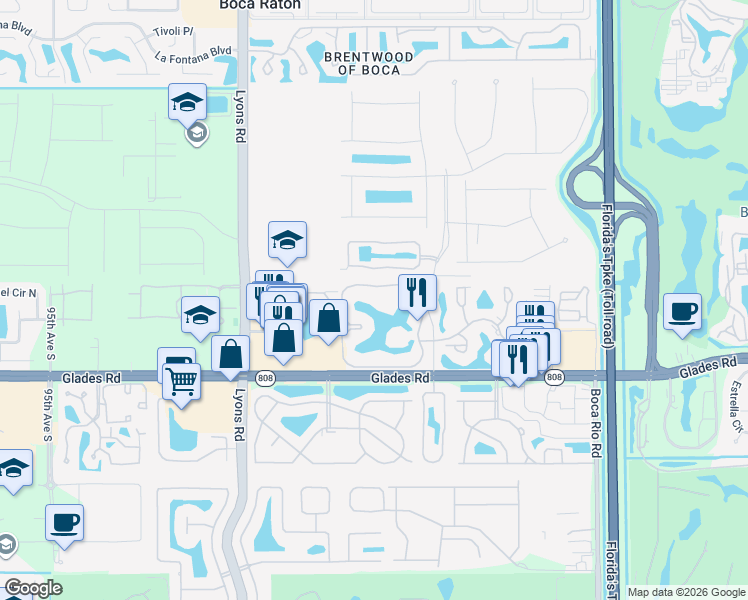 map of restaurants, bars, coffee shops, grocery stores, and more near 8577 Boca Glades Boulevard West in Boca Raton