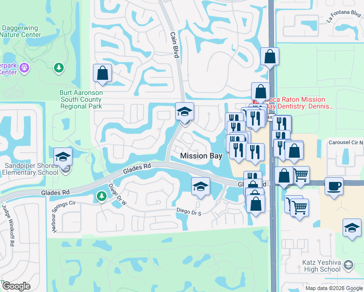 map of restaurants, bars, coffee shops, grocery stores, and more near 10493 Mateo Court in Boca Raton