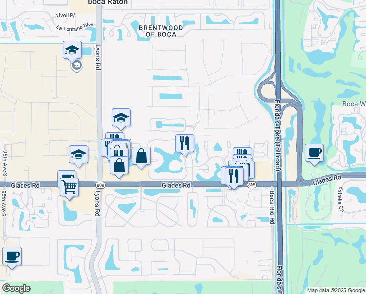 map of restaurants, bars, coffee shops, grocery stores, and more near 8716 Eagle Run Drive in Boca Raton