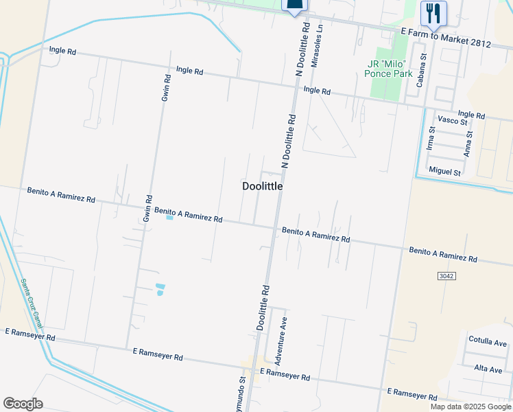 map of restaurants, bars, coffee shops, grocery stores, and more near 205 1st Street in Edinburg