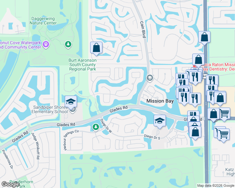map of restaurants, bars, coffee shops, grocery stores, and more near 10763 Santa Rosa Drive in Boca Raton