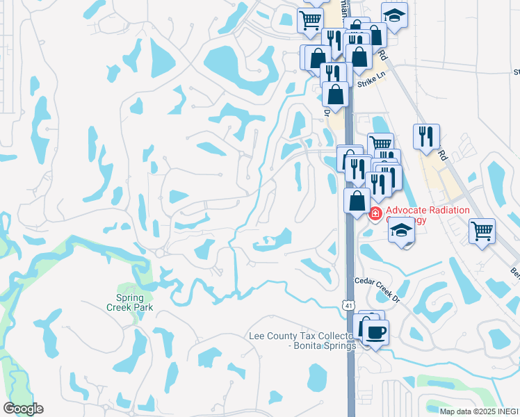 map of restaurants, bars, coffee shops, grocery stores, and more near 25212 Pelican Creek Circle in Bonita Springs
