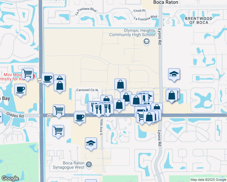 map of restaurants, bars, coffee shops, grocery stores, and more near 9454 Boca River Circle in Boca Raton