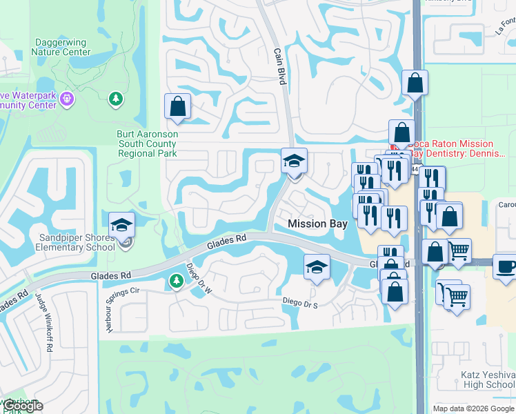 map of restaurants, bars, coffee shops, grocery stores, and more near 10767 Avenida Santa Ana in Boca Raton