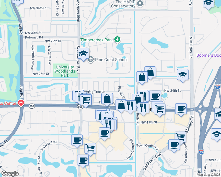 map of restaurants, bars, coffee shops, grocery stores, and more near 127 Orchard Ridge Lane in Boca Raton