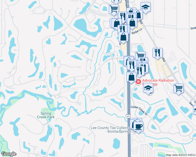 map of restaurants, bars, coffee shops, grocery stores, and more near 25245 Pelican Creek Circle in Bonita Springs