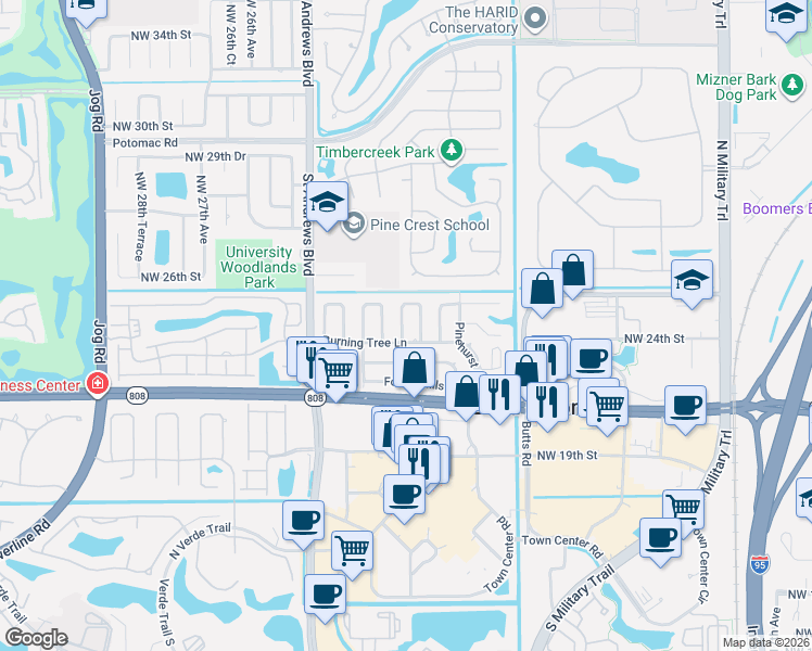 map of restaurants, bars, coffee shops, grocery stores, and more near 127 Orchard Ridge Lane in Boca Raton