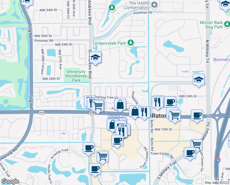 map of restaurants, bars, coffee shops, grocery stores, and more near 125 Saint Cloud Lane in Boca Raton