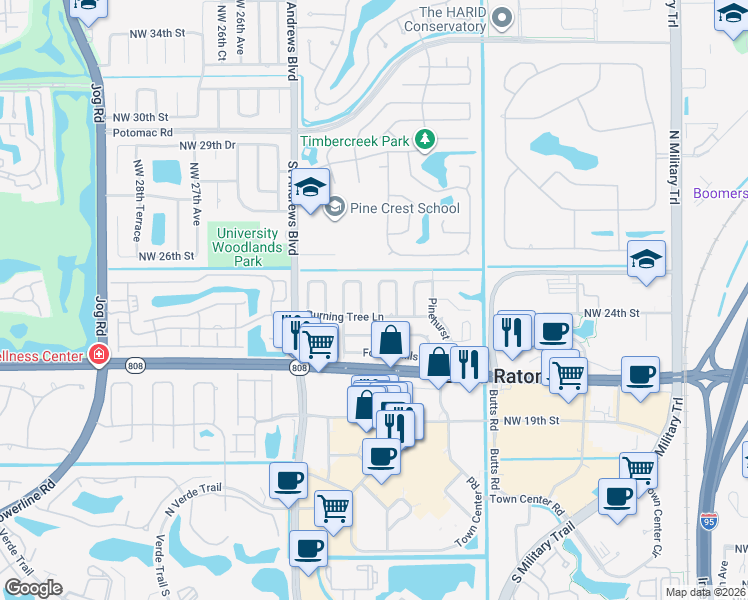 map of restaurants, bars, coffee shops, grocery stores, and more near 125 Saint Cloud Lane in Boca Raton