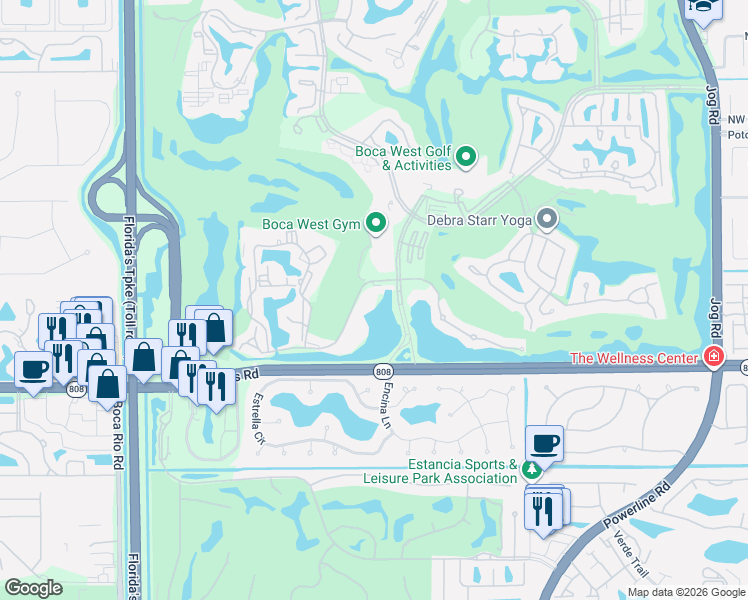map of restaurants, bars, coffee shops, grocery stores, and more near 20510 Bridgewood Drive in Boca Raton