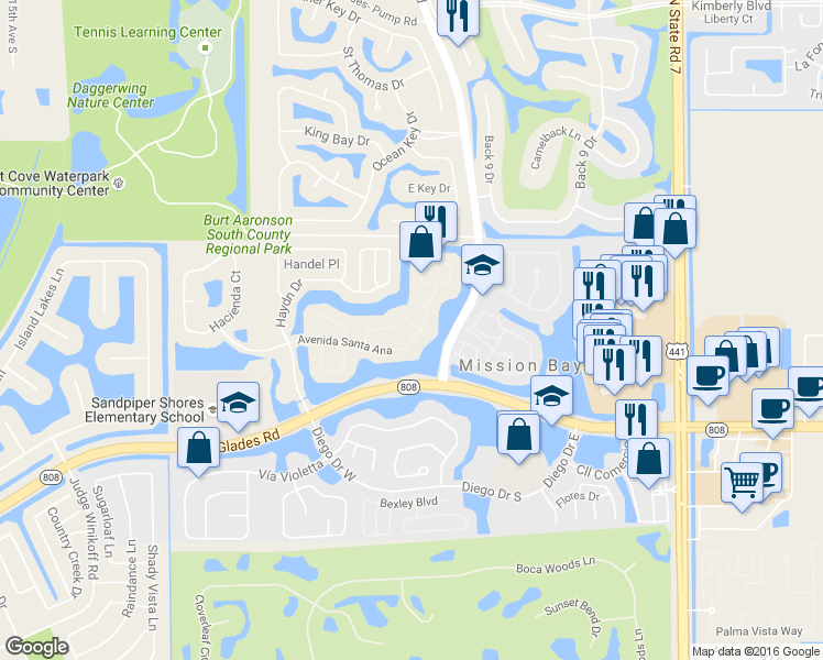 map of restaurants, bars, coffee shops, grocery stores, and more near 10767 Avenida Santa Ana in Boca Raton