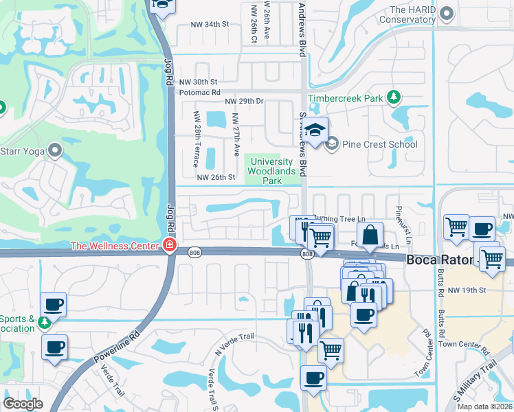 map of restaurants, bars, coffee shops, grocery stores, and more near 6181 Northwest 23rd Road in Boca Raton
