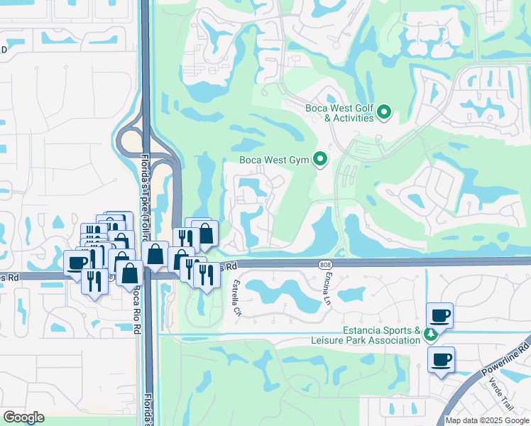 map of restaurants, bars, coffee shops, grocery stores, and more near 2511 Bridgewood Drive in Boca Raton