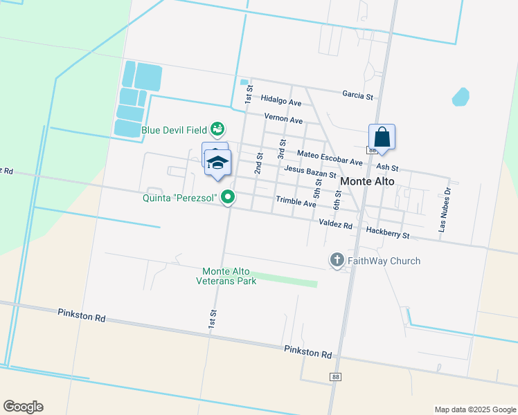 map of restaurants, bars, coffee shops, grocery stores, and more near 8426 Valdez Road in Monte Alto
