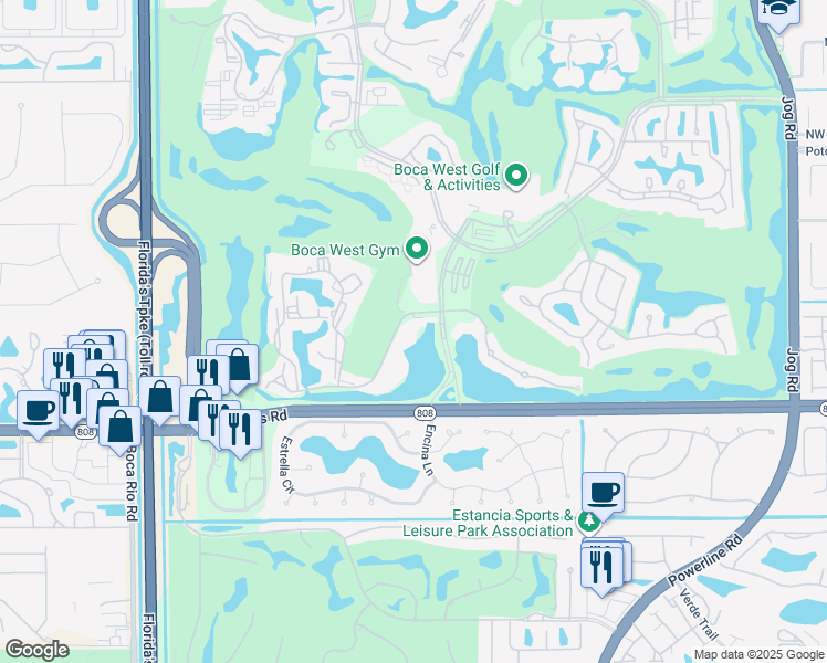 map of restaurants, bars, coffee shops, grocery stores, and more near 20510 Bridgewood Drive in Boca Raton