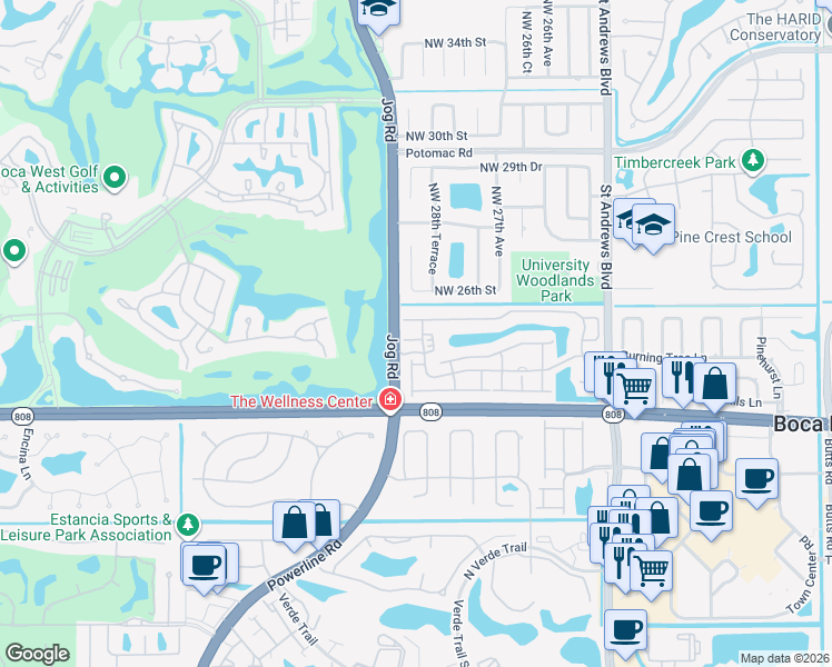 map of restaurants, bars, coffee shops, grocery stores, and more near 6399 Northwest 23rd Lane in Boca Raton