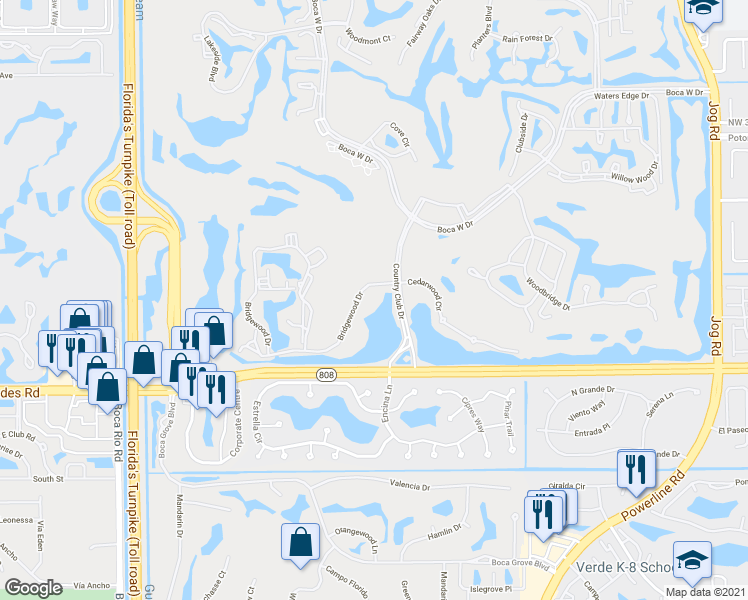 map of restaurants, bars, coffee shops, grocery stores, and more near 20510 Bridgewood Drive in Boca Raton
