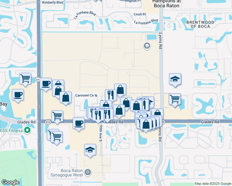 map of restaurants, bars, coffee shops, grocery stores, and more near 9454 Boca River Circle in Boca Raton