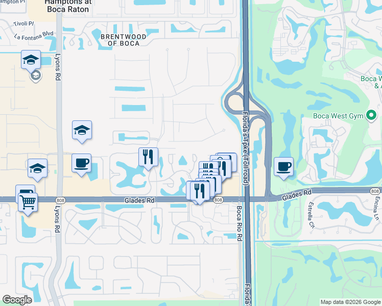 map of restaurants, bars, coffee shops, grocery stores, and more near 8435 Boca Glades Boulevard East in Boca Raton