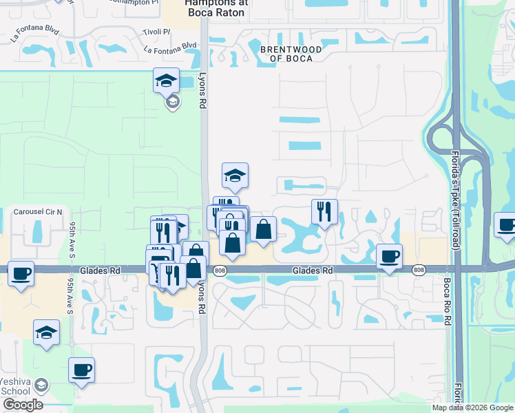 map of restaurants, bars, coffee shops, grocery stores, and more near 8927 Sonoma Lake Boulevard in Boca Raton