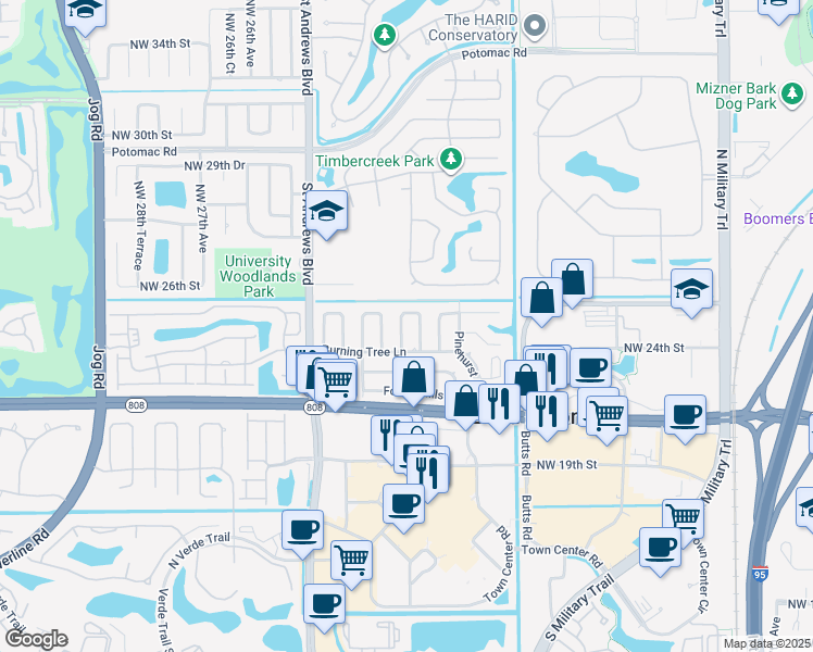 map of restaurants, bars, coffee shops, grocery stores, and more near 108 Orchard Ridge Lane in Boca Raton
