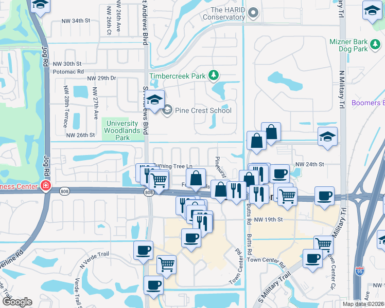 map of restaurants, bars, coffee shops, grocery stores, and more near 127 Orchard Ridge Lane in Boca Raton