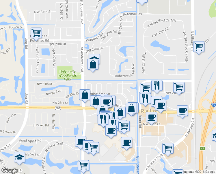 map of restaurants, bars, coffee shops, grocery stores, and more near 127 Orchard Ridge Lane in Boca Raton
