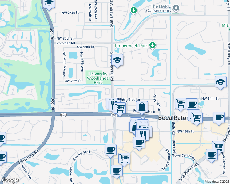 map of restaurants, bars, coffee shops, grocery stores, and more near 107 Winged Foot Lane in Boca Raton