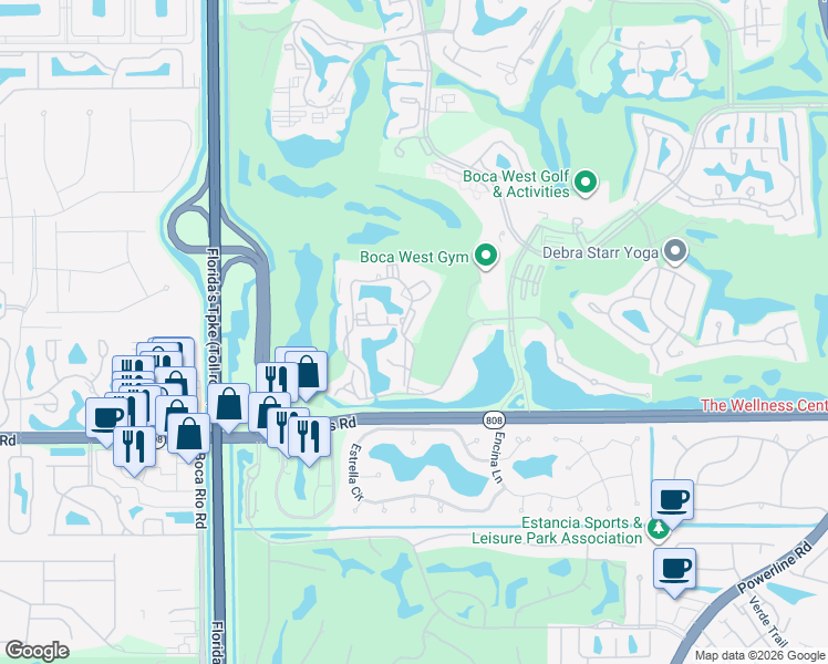 map of restaurants, bars, coffee shops, grocery stores, and more near 2309 Bridgewood Drive in Boca Raton
