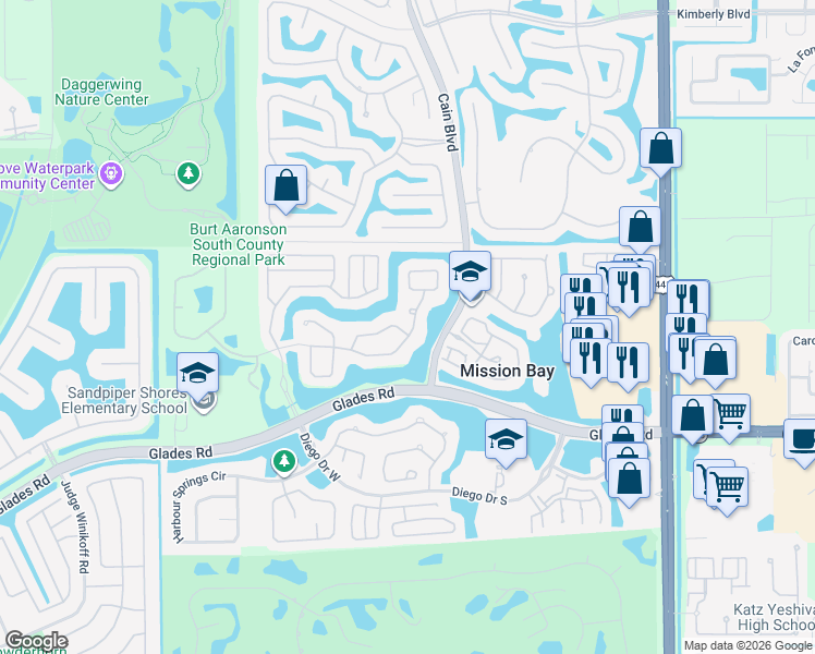 map of restaurants, bars, coffee shops, grocery stores, and more near 10767 Avenida Santa Ana in Boca Raton