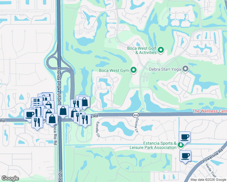 map of restaurants, bars, coffee shops, grocery stores, and more near 2309 Bridgewood Drive in Boca Raton