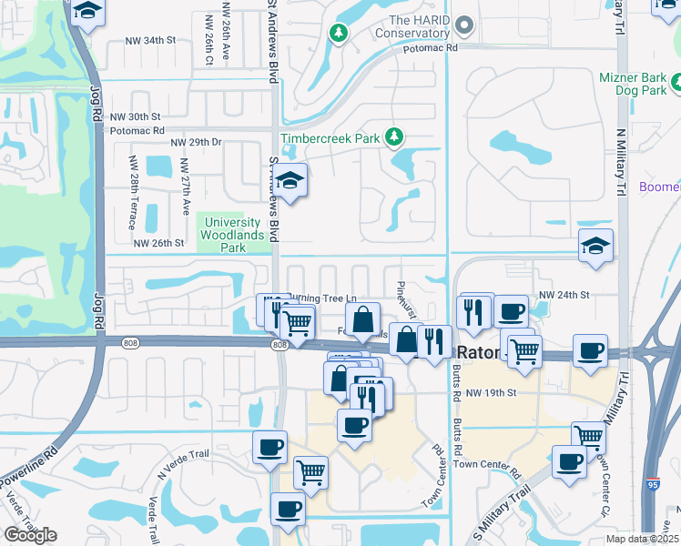 map of restaurants, bars, coffee shops, grocery stores, and more near 125 Saint Cloud Lane in Boca Raton