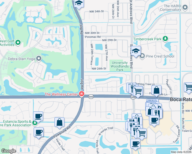 map of restaurants, bars, coffee shops, grocery stores, and more near 6326 NW 24th St in Boca Raton