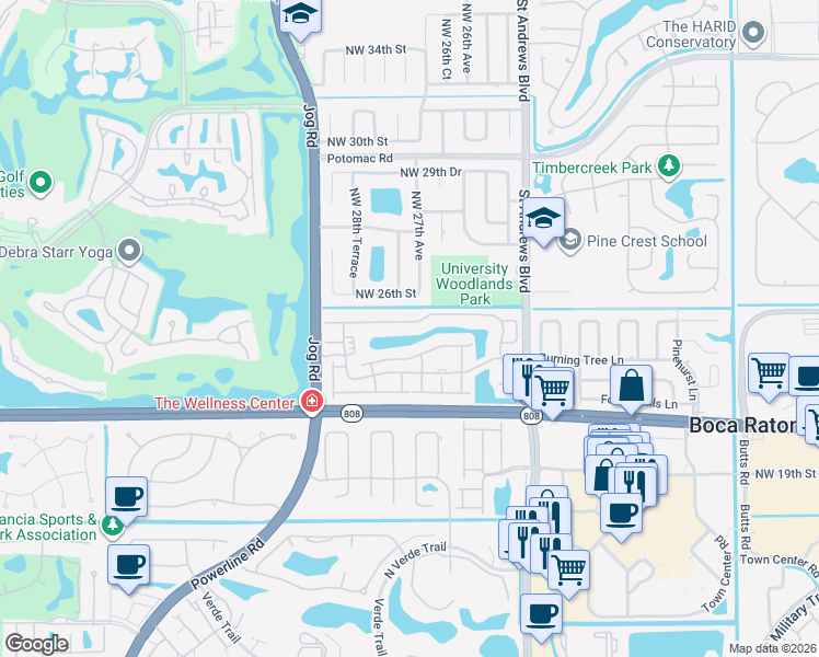 map of restaurants, bars, coffee shops, grocery stores, and more near 6224 Northwest 24th Street in Boca Raton