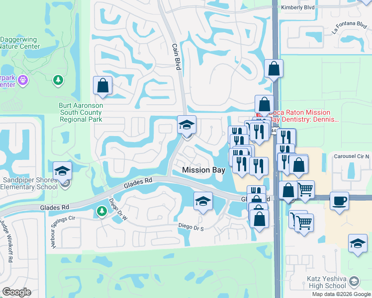 map of restaurants, bars, coffee shops, grocery stores, and more near 10493 Mateo Court in Boca Raton