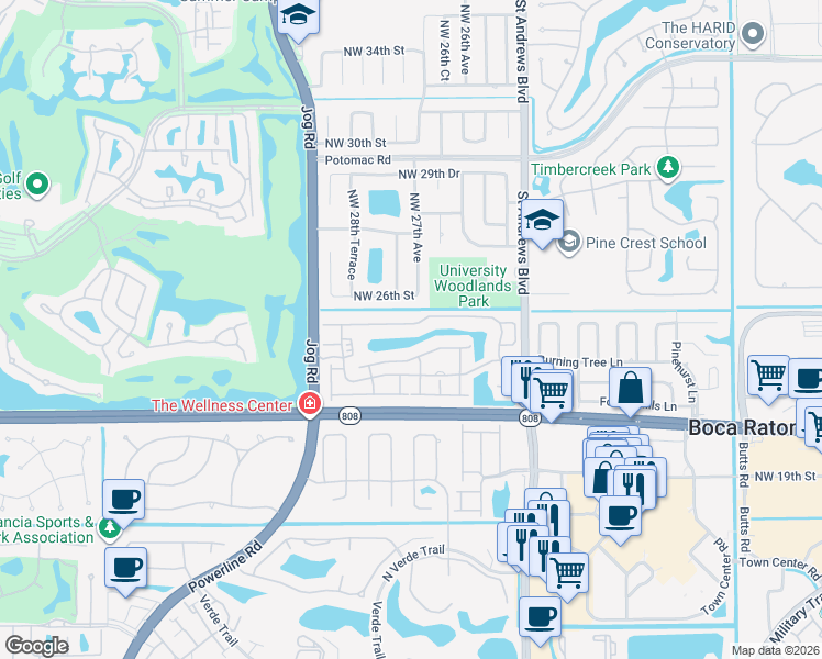 map of restaurants, bars, coffee shops, grocery stores, and more near 6224 Northwest 24th Street in Boca Raton