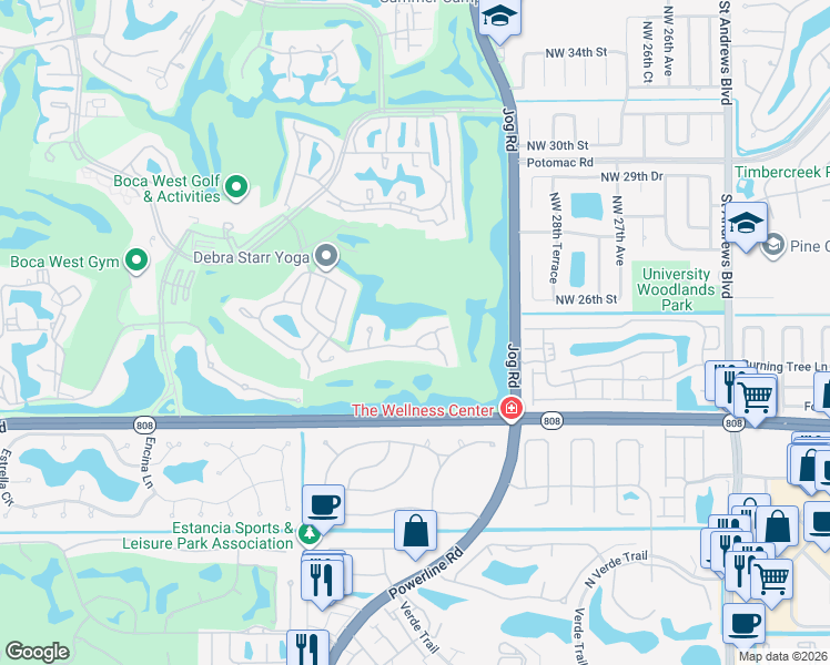 map of restaurants, bars, coffee shops, grocery stores, and more near 6761 Woodbridge Drive in Boca Raton