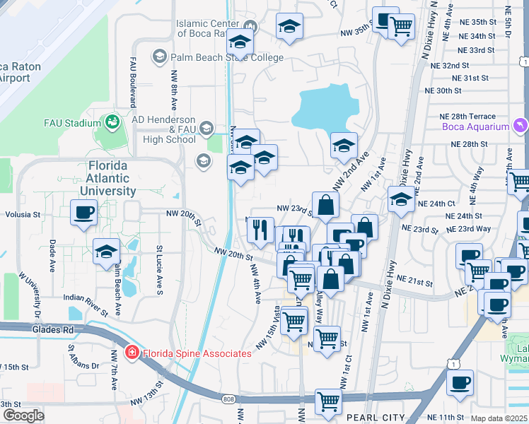 map of restaurants, bars, coffee shops, grocery stores, and more near 369 Northwest 22nd Street in Boca Raton