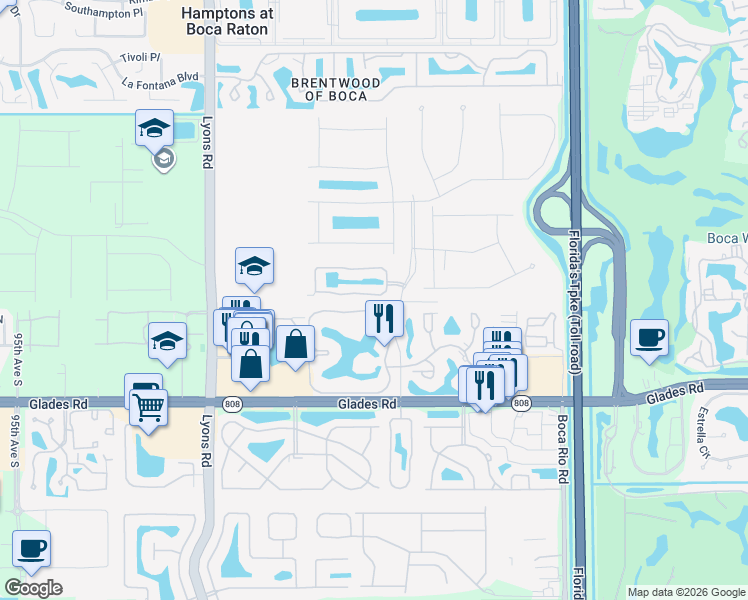 map of restaurants, bars, coffee shops, grocery stores, and more near 8716 Eagle Run Drive in Boca Raton